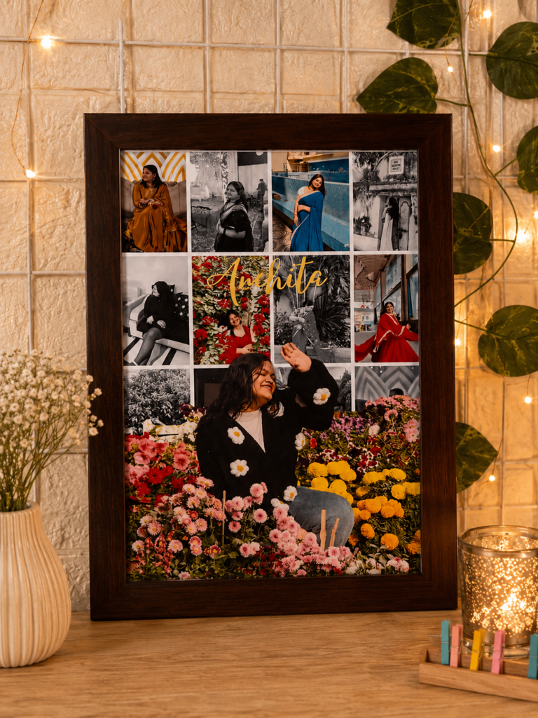 Personalized Monochrome & Color Splash Photo Collage Frame