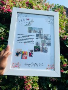 personalized birthday photo frame gift with calendar and photo collage