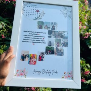 personalized birthday photo frame gift with calendar and photo collage