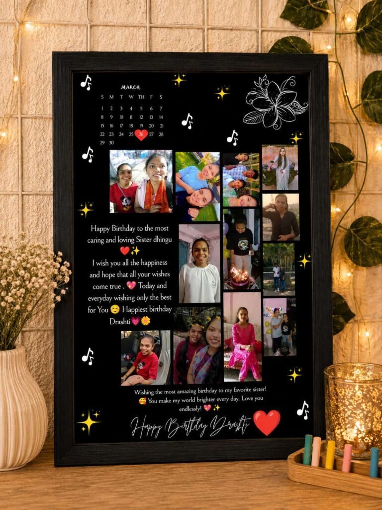 Black Personalized Birthday Photo Collage Frame with Custom Photos and Message | Crafted Frames
