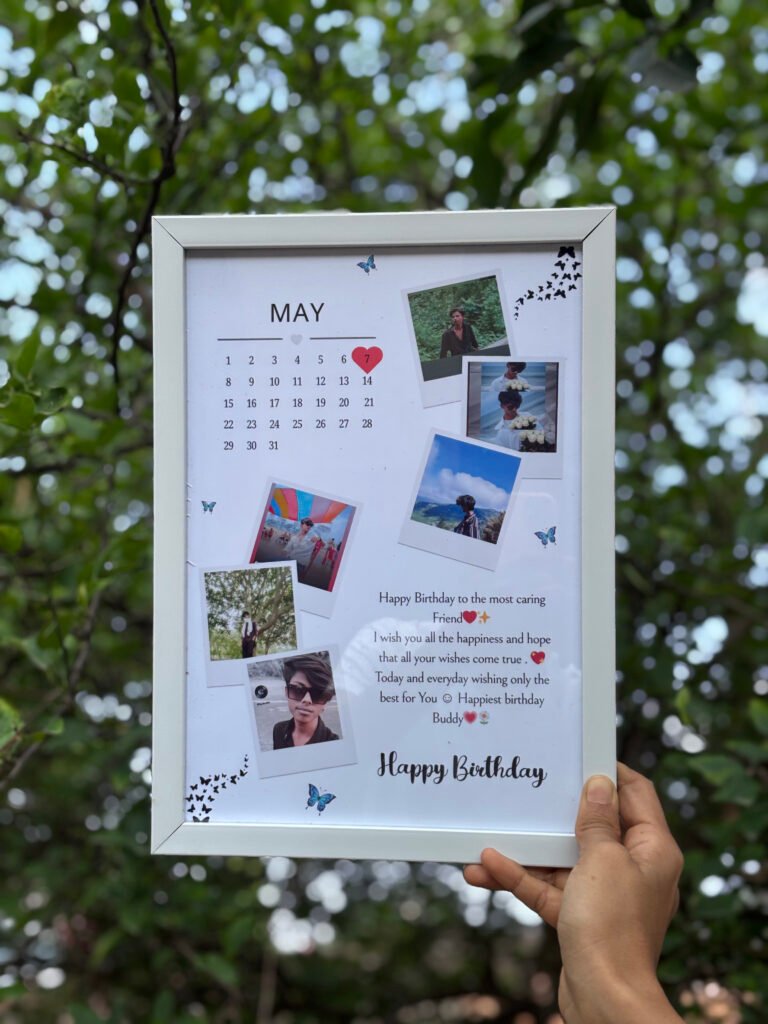 Personalized birthday calendar photo frame with custom photos and special date design