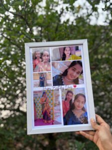 Personalized birthday collage photo frame with custom photos and white frame