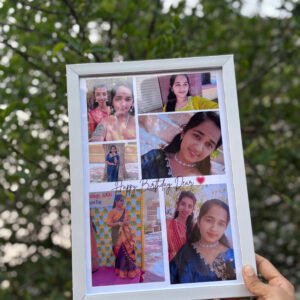 Personalized birthday collage photo frame with custom photos and white frame
