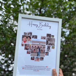 Personalized birthday memory collage photo frame with custom photos and white frame