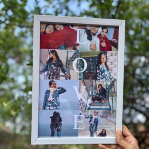 Personalized love collage photo frame with multiple custom photos and white border frame