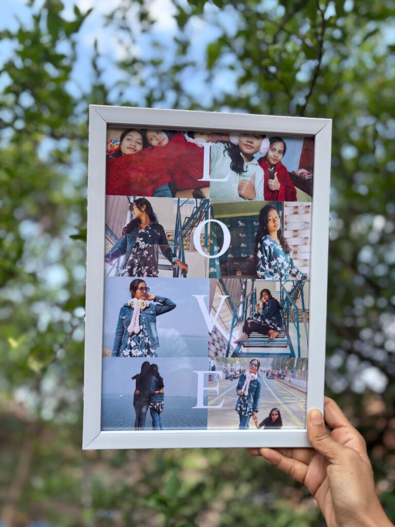Personalized love collage photo frame with multiple custom photos and white border frame