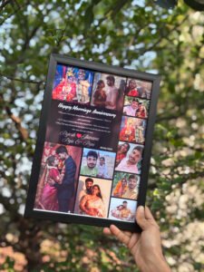 Personalized marriage anniversary collage photo frame with couple pictures and custom design