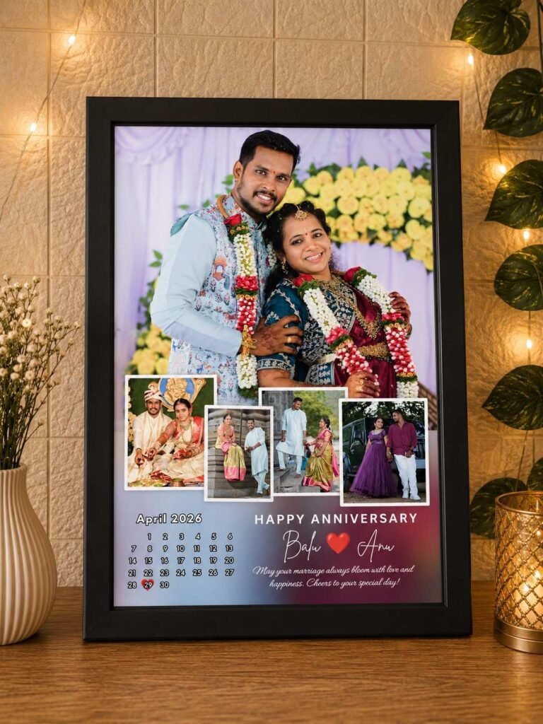 Personalized Wedding Anniversary Calendar Photo Frame with Custom Couple Photos | Crafted Frames