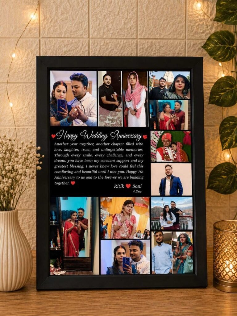 Personalized Wedding Anniversary Photo Collage Frame with Custom Message