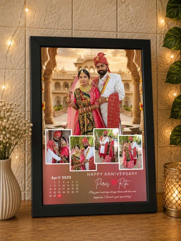 Personalized Wedding Anniversary Photo Frame with Calendar and Custom Couple Photos | Crafted Frames
