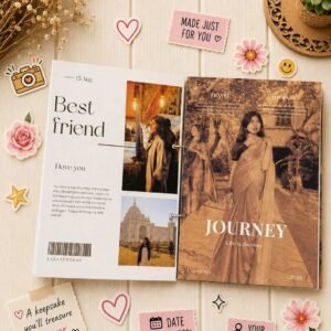 Personalized best friend magazine featuring custom photos, travel memories and heartfelt message