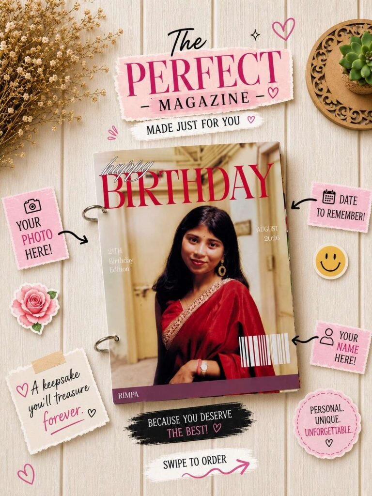 Personalized birthday magazine with custom photo, name and birthday edition design
