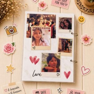 Personalized love memory magazine with custom photos and romantic scrapbook design